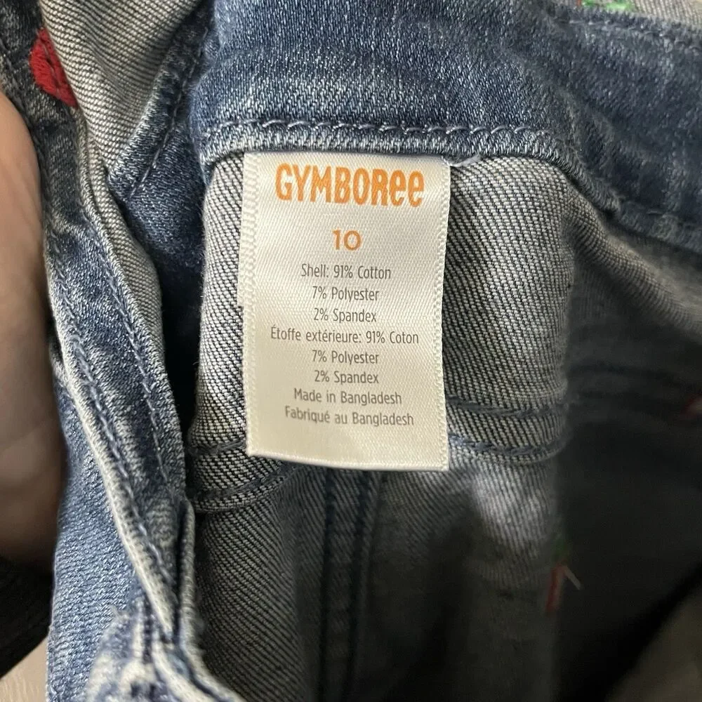 Gymboree Embroidered Candy Apple Print Denim Overalls Girls Size 10